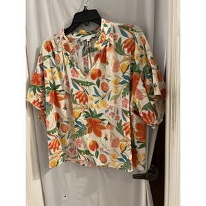 C&C California Multicolor Floral Linen Blend Ruffle Flare Sleeve Top Sz Xl